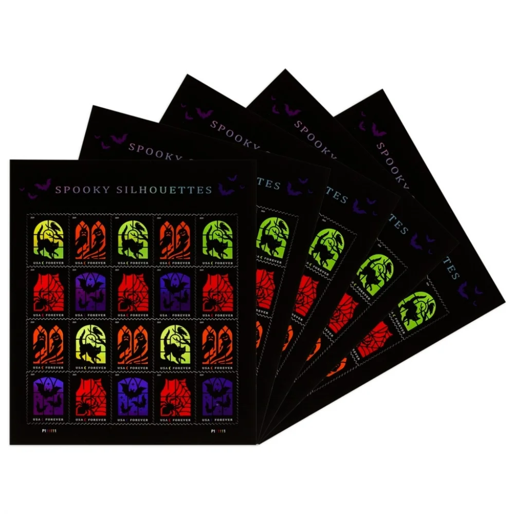 100 Spooky Silhouettes 2019 Forever Postage Stamps USPS Holo Foil Halloween - Picture 3 of 8
